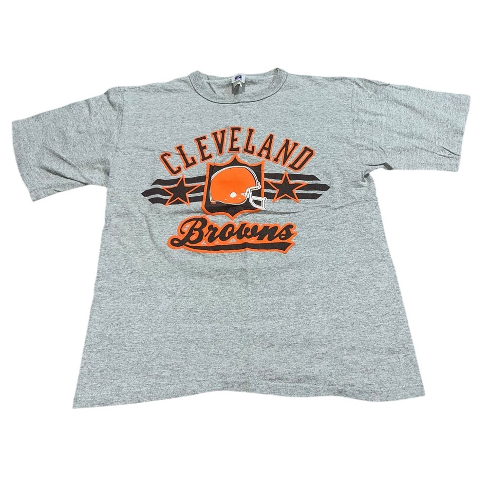 VTG 90s Cleveland Browns Logo 7 Shirt Gray Puff Print Large NFL USA Football